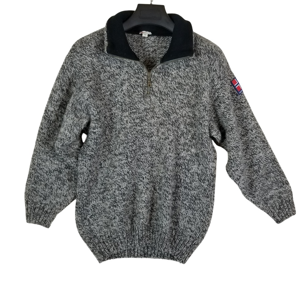 Gjestal Design Quarter Zip Sweater Men XS Gray Marled Wool Blend Nordic Pullover